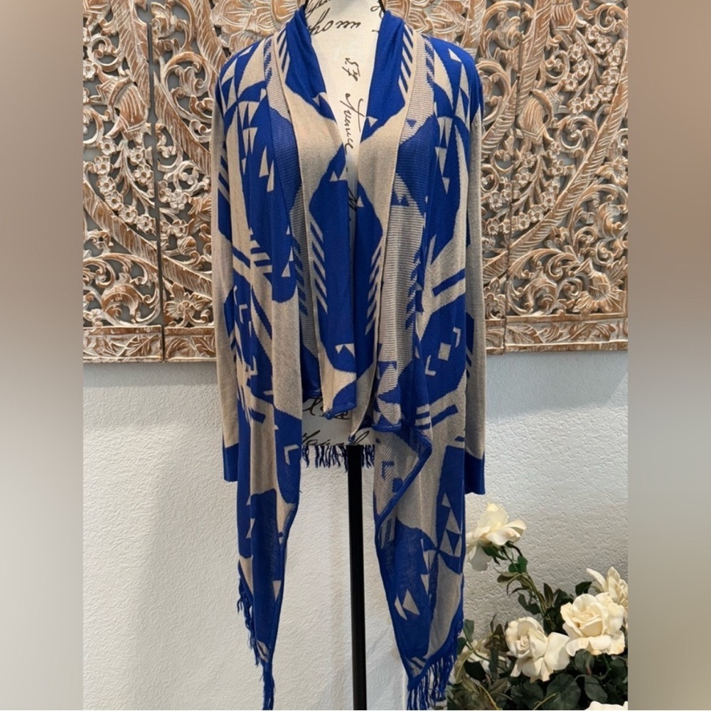 Say What? for Anthropologie Blue and Beige Soft Knit Cardigan